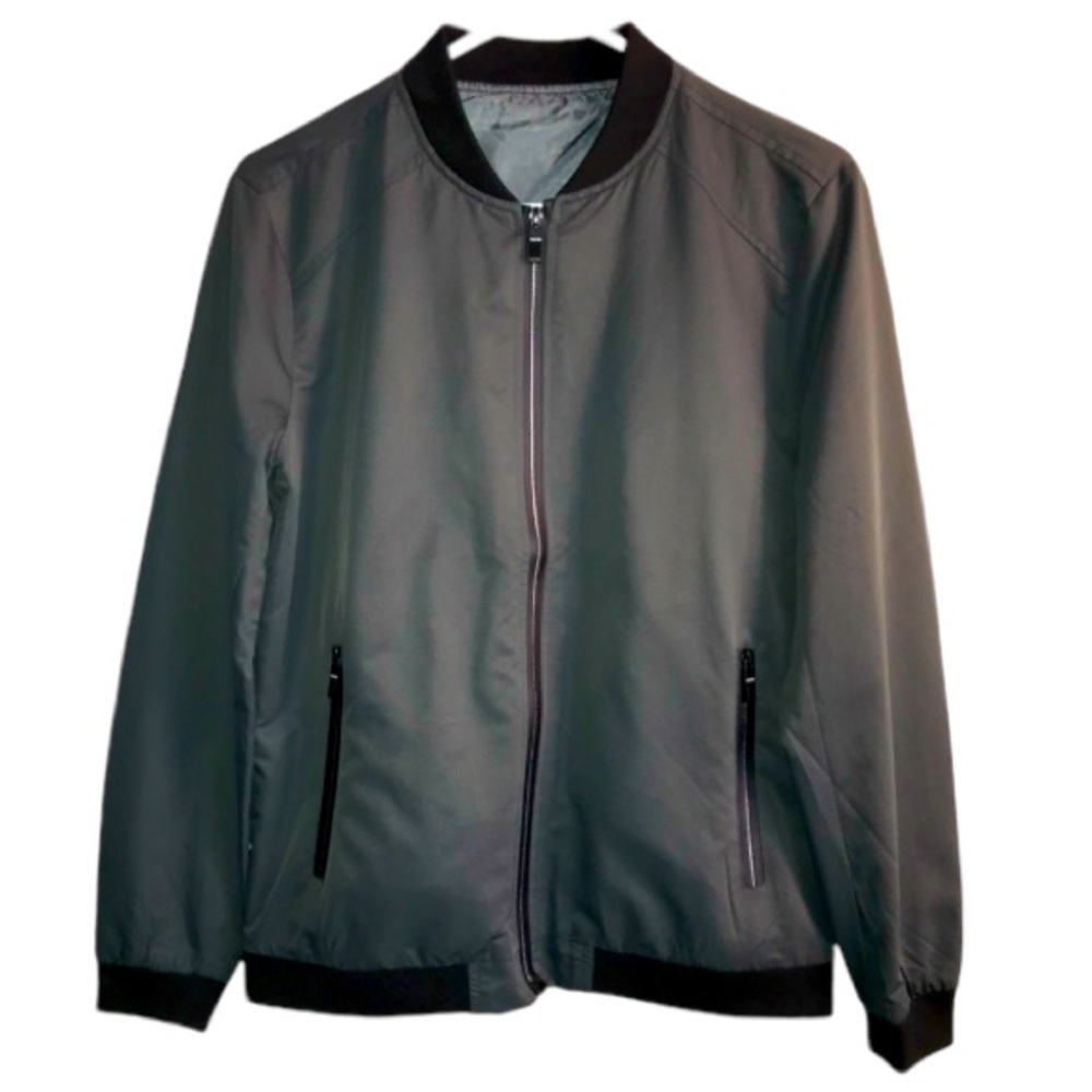 🔴 4/$15 Men’s S Charcoal Gray Black Lightweight Zip Up Bomber Flight Jacket EUC
